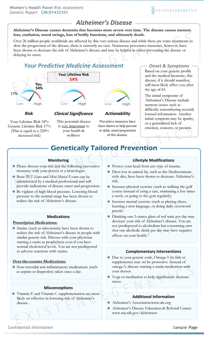 alzheimer's disease sample genetic report