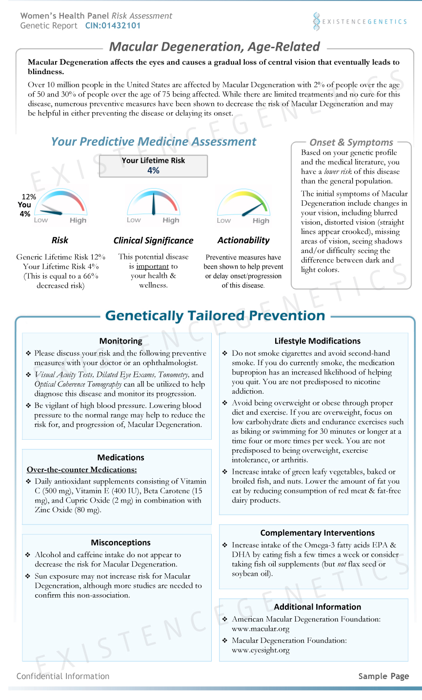 macular degeneration sample genetic report